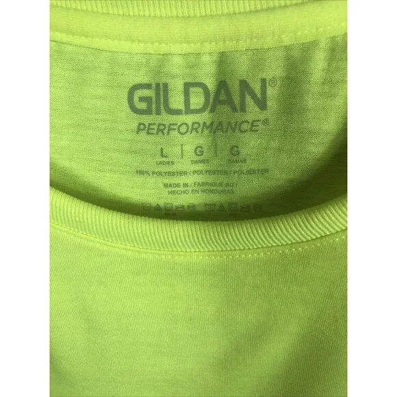 Gildan Womens American Beauty Graphic T-Shirt Neon Yellow Cotton Blend Short Sle - Picture 8 of 9